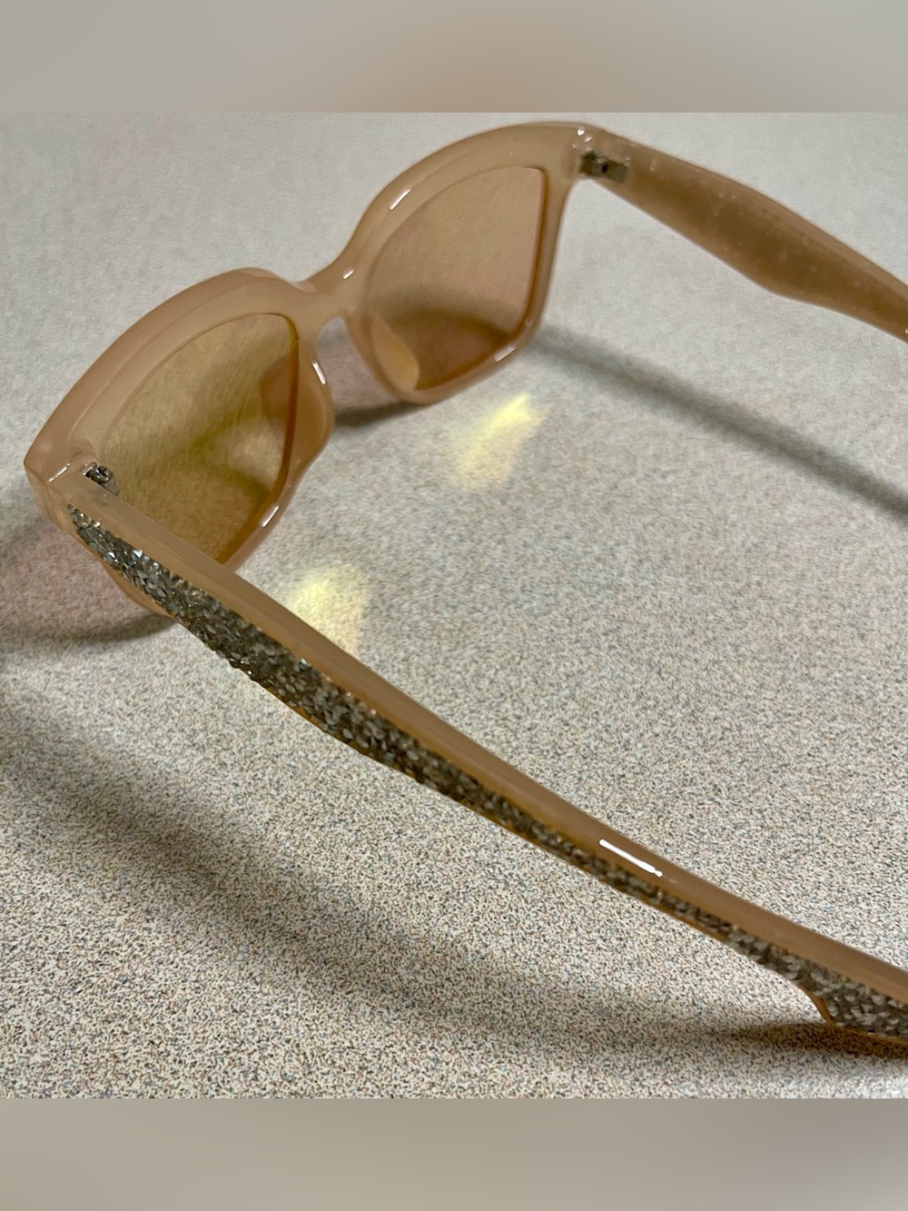 Oversized Nude Rhinestone Square Sunglasses Beige Brown Gradient Lenses Glam - Picture 3 of 4